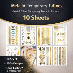 Gold & Silver Temporary Metallic Tattoos, over 200+ Designs